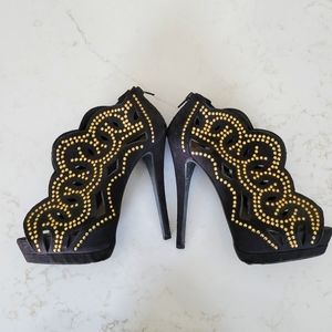 Sky High Black Heels with Gold Grommets